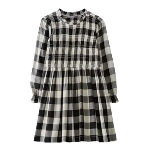 HANNA‎ ANDERSSON buffalo plaid black and white smocked long sleeve dress 8/130cm